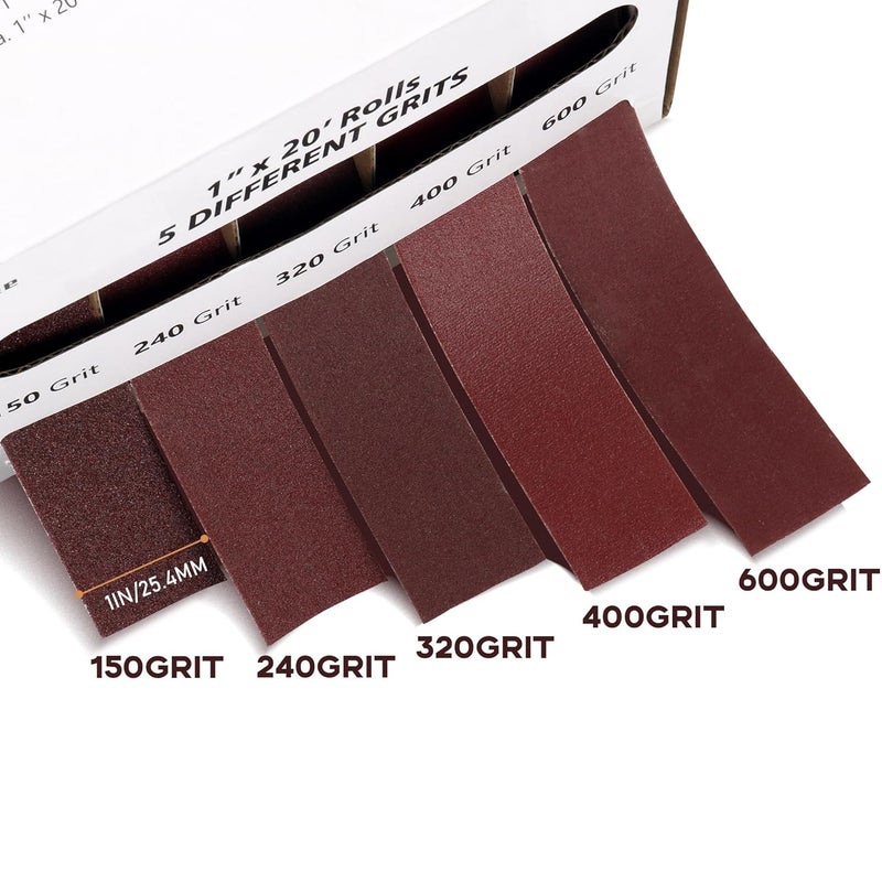 Alytree 5 Grits Emery Cloth Roll, 150 240 320 400 600 Grits Abrasive Sand Paper for Metal and Wood Furniture with Dispenser - 6M Red Sandpaper Rolls - Image 2